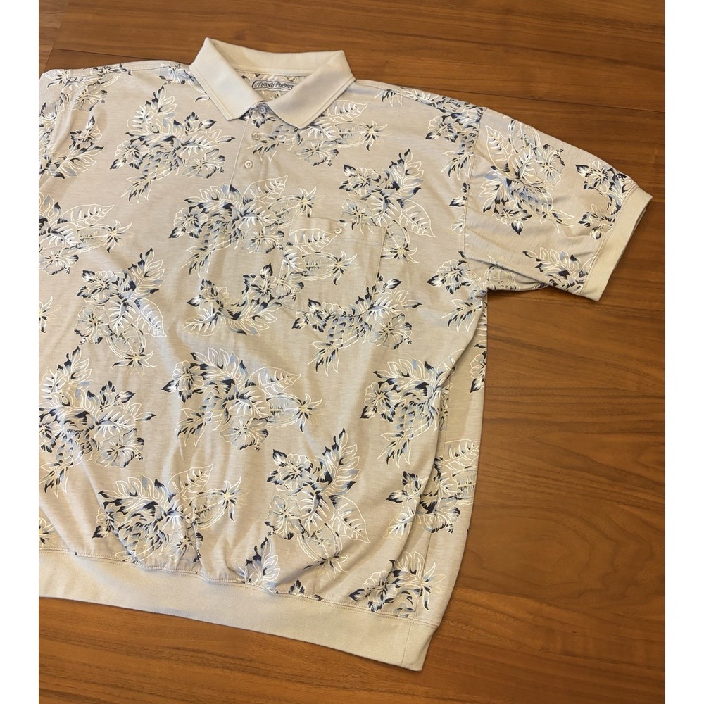 Vintage Arnold Palmer Golf Pocket Polo Shirt Floral Mens 3XL Tall Boxy Waistband